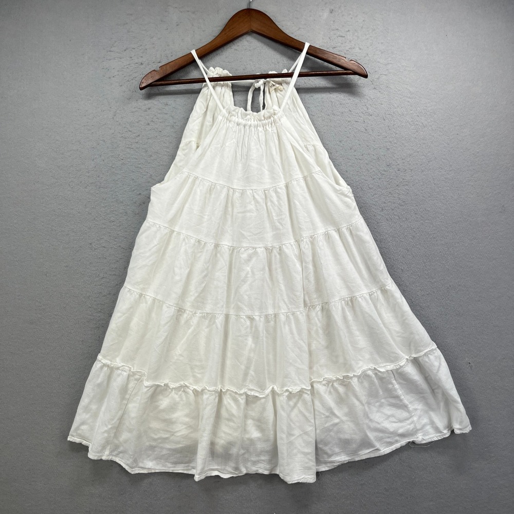Millibon Dress Womens Small White Tiered Halter Sleeveless Babydoll Boho Coastal